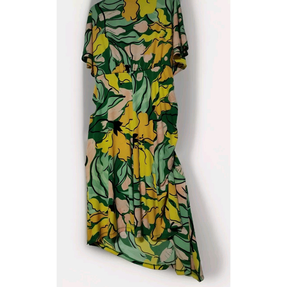 Maggy London Pullover Gathered Waist•Hi-Lo Rouched Tropical Print Sheath Dress•4 - Picture 8 of 9